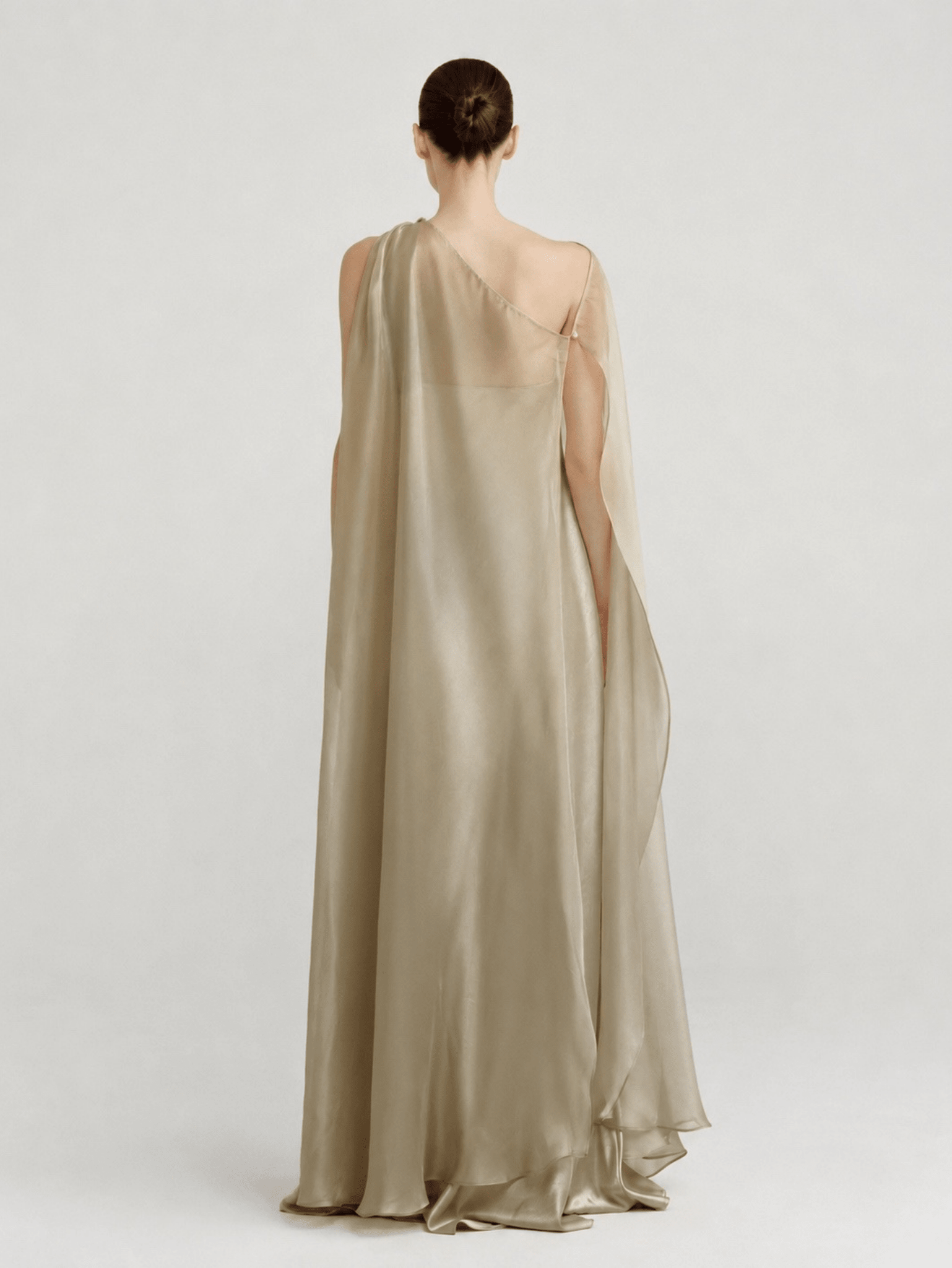 Strapless Satin Maxi Dress with Sheer Cape Overlay - COCOSIN.OFFICIAL
