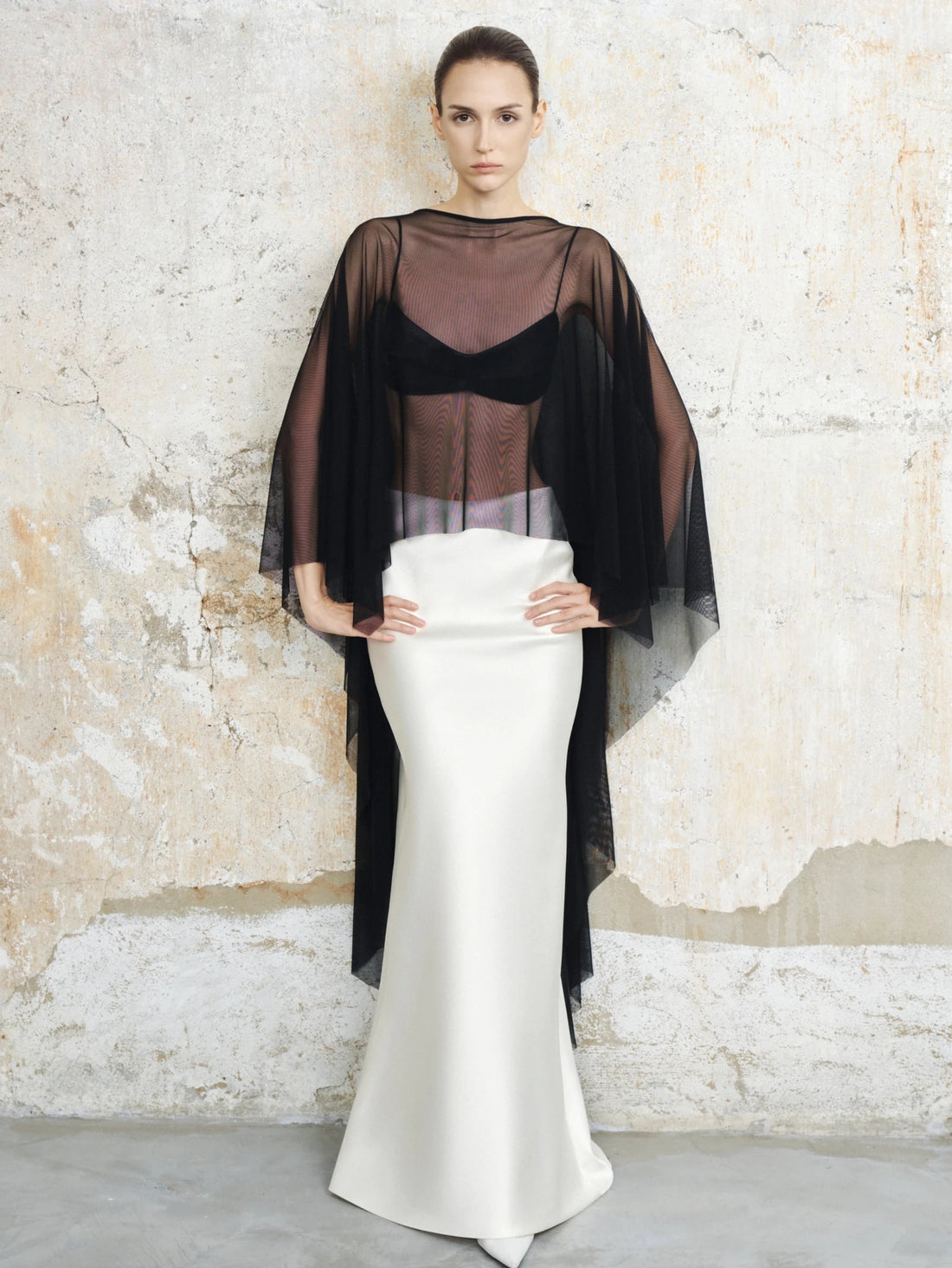 Mesh Cape & Satin Bralette Set - COCOSIN.OFFICIAL