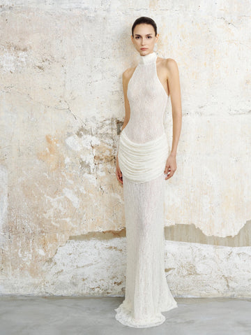 Textured Lace Halter Gown - COCOSIN.OFFICIAL