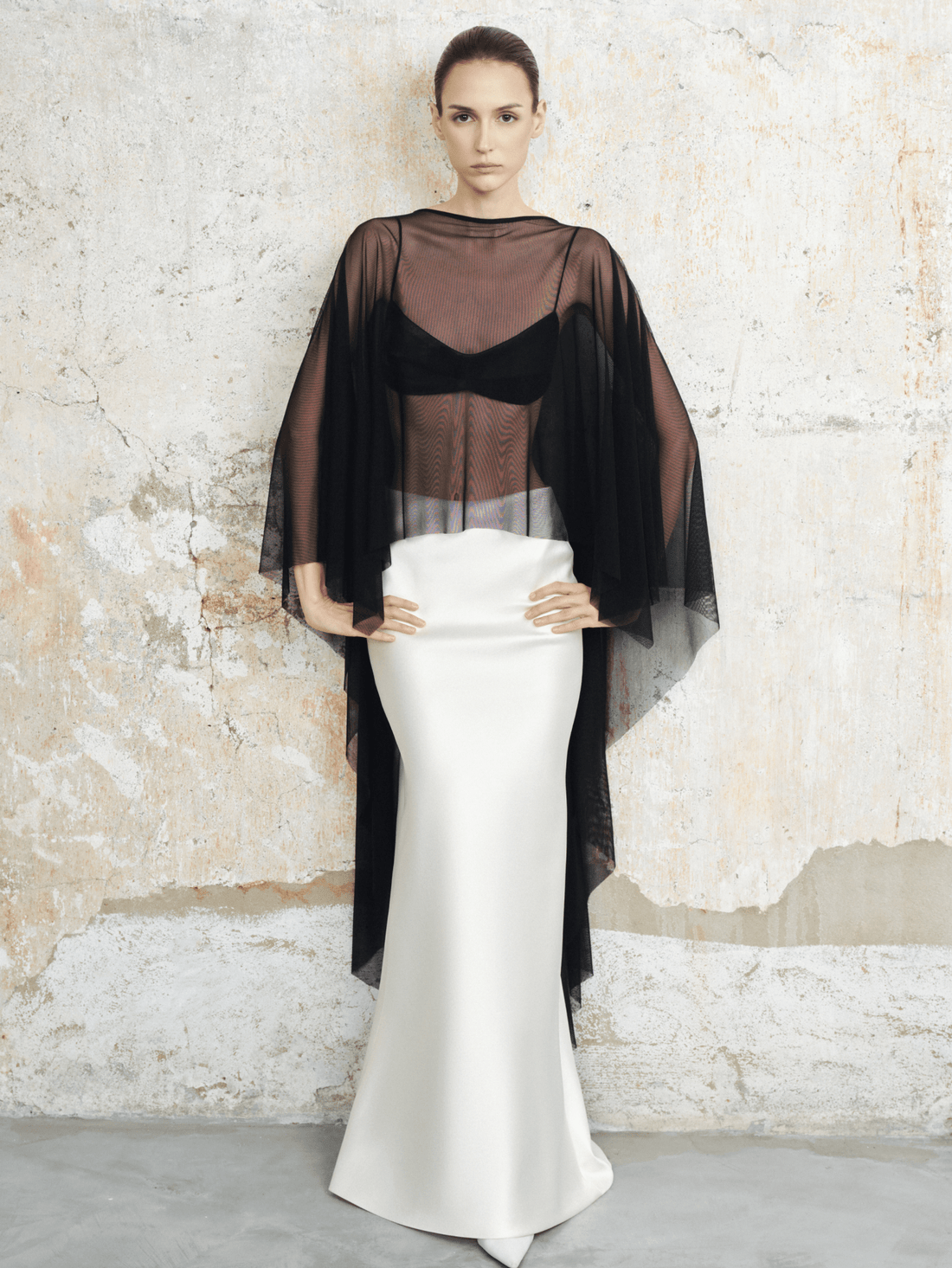 The Mesh Cape & Satin Bralette Set - COCOSIN.OFFICIAL