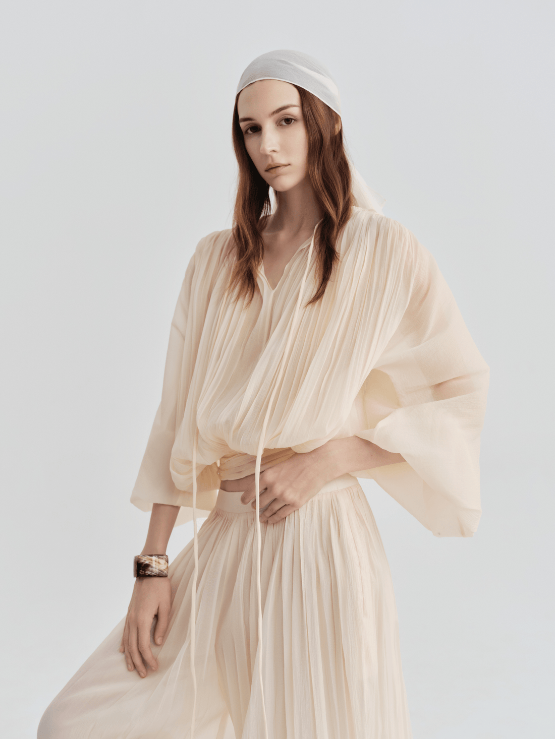 The Sheer Pleated Blouson Top - COCOSIN.OFFICIAL