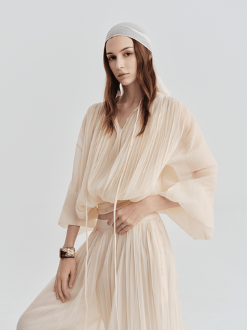 The Sheer Pleated Blouson Top - COCOSIN.OFFICIAL