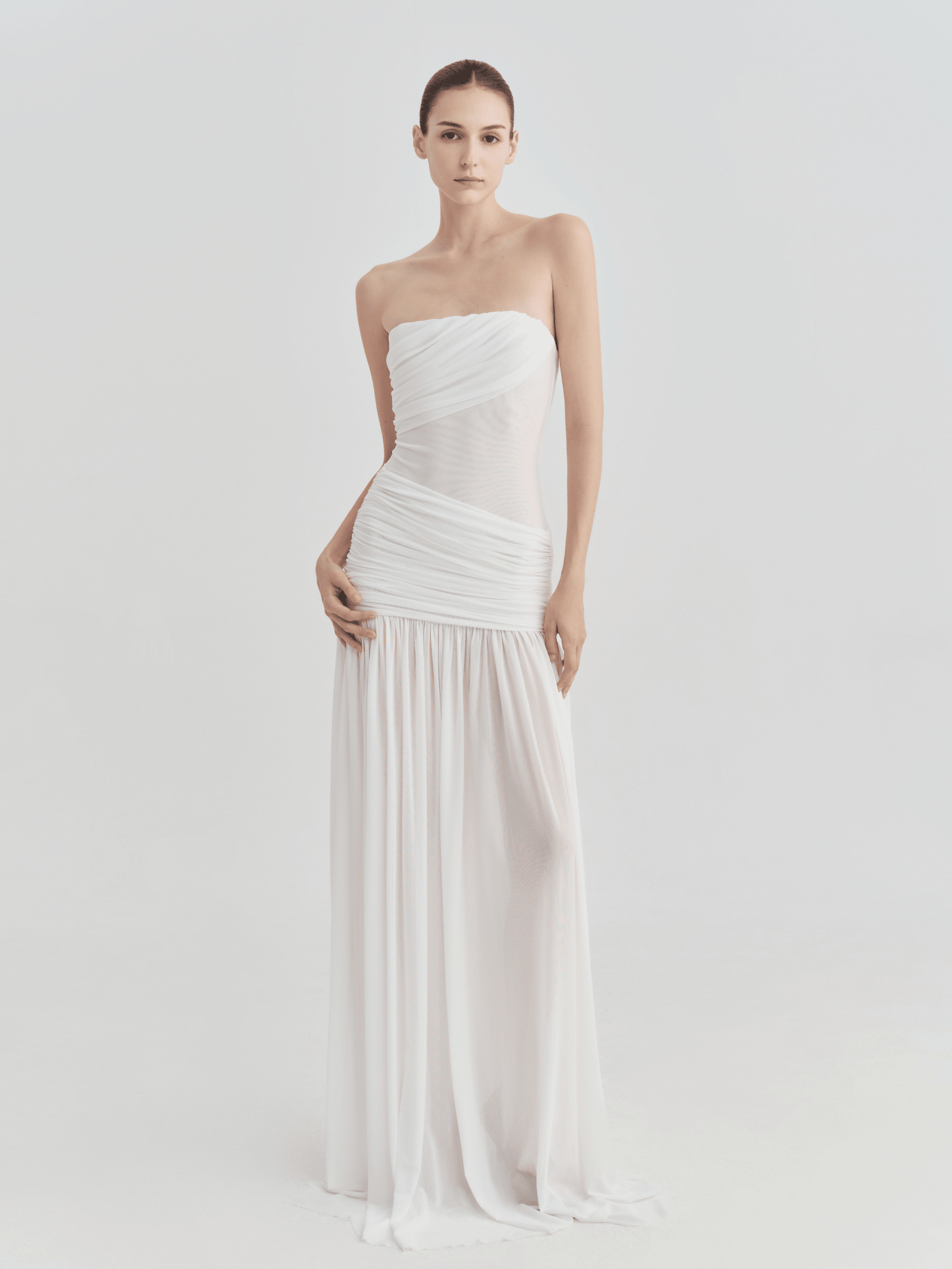 The Victoria Strapless Ruched Maxi Dress - COCOSIN.OFFICIAL