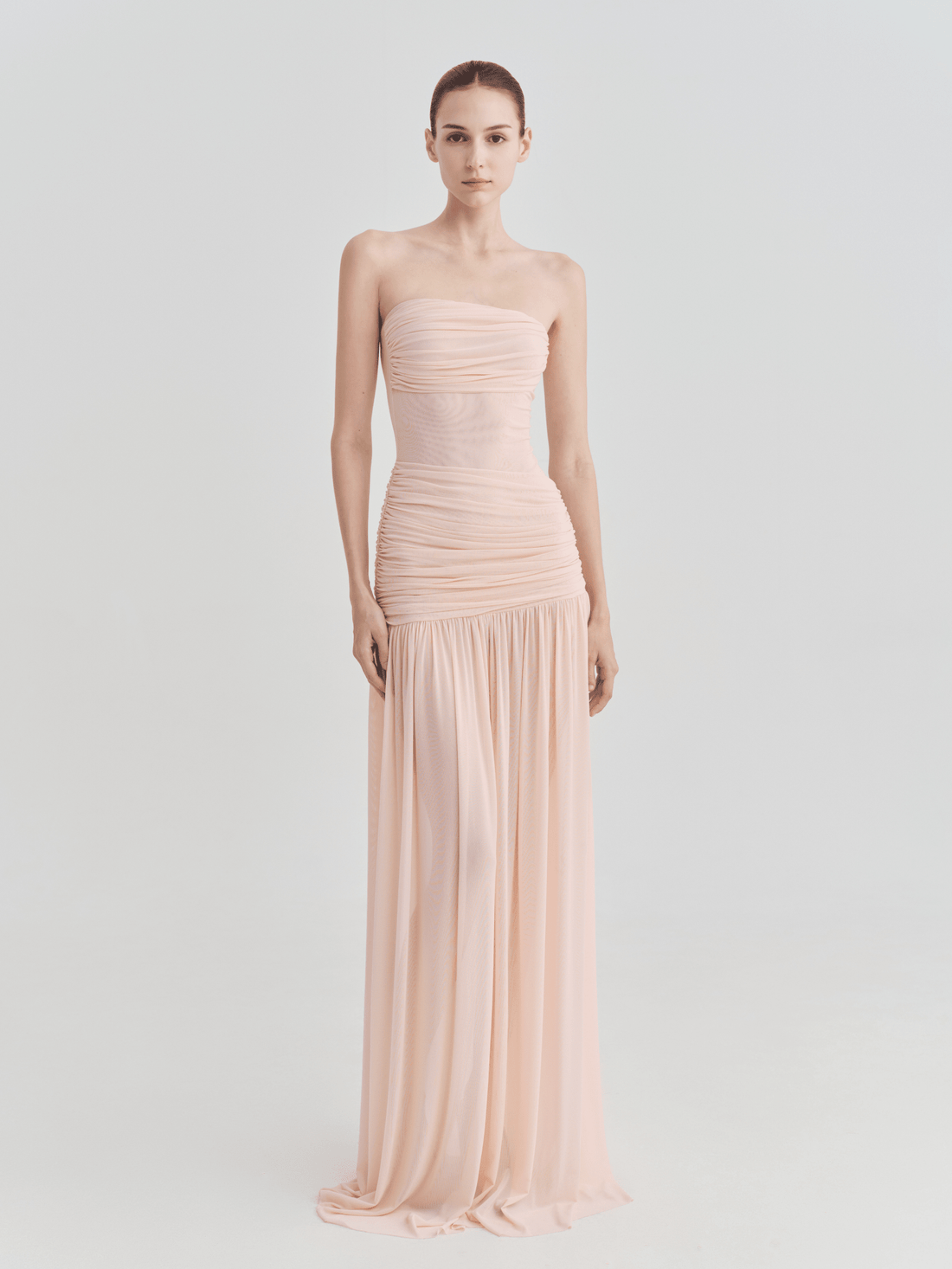 The Victoria Strapless Ruched Maxi Dress - COCOSIN.OFFICIAL
