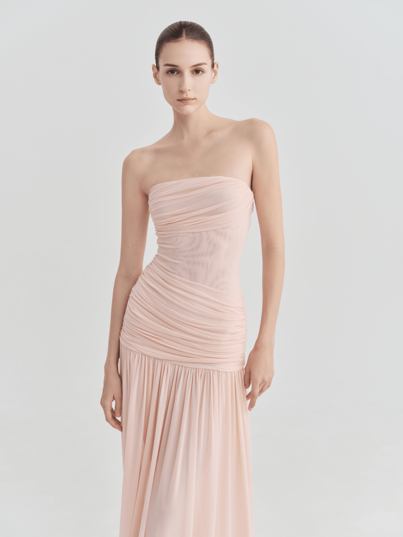 The Victoria Strapless Ruched Maxi Dress - COCOSIN.OFFICIAL