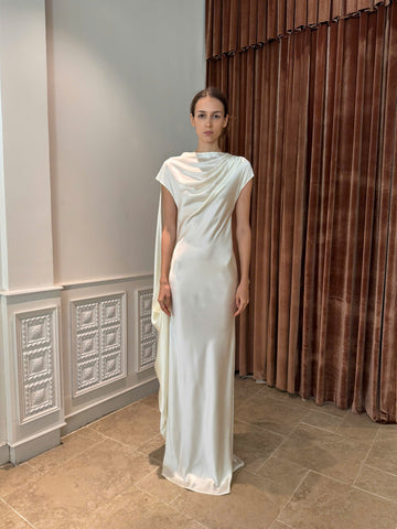 The Odette Asymmetric Satin Maxi Dress